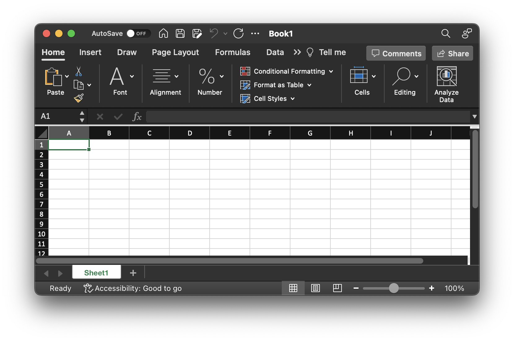 Microsoft Excel as seen on Mac in Dark Mode